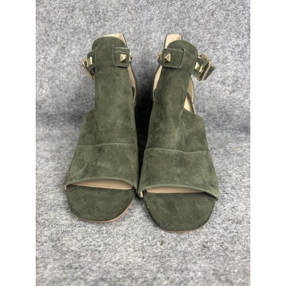 White House Black Market Wedge Sandals Womens Size 8 Olive Suede Espadrille - Picture 2 of 8